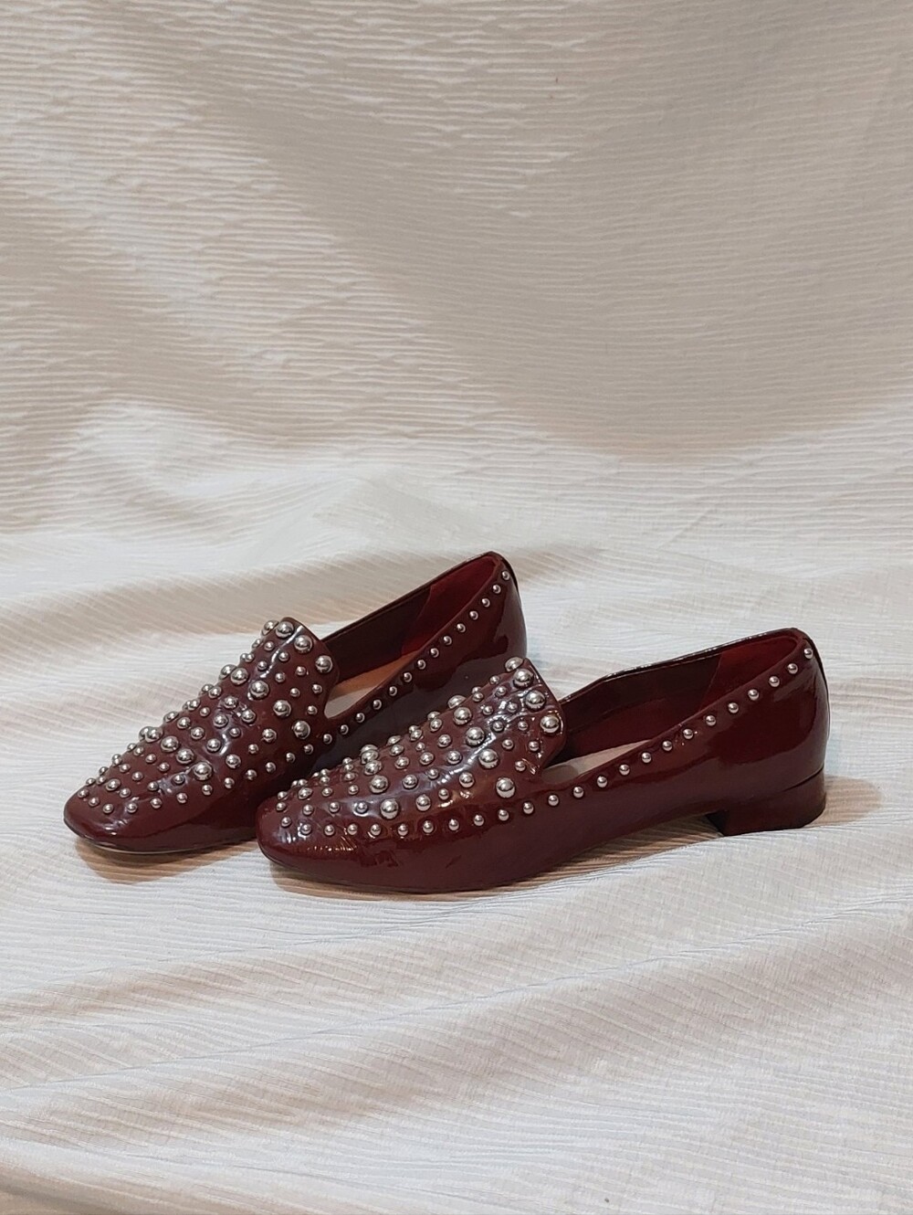 Halogen Burgundy Patent Loafers with Silver Studs Size 7.5